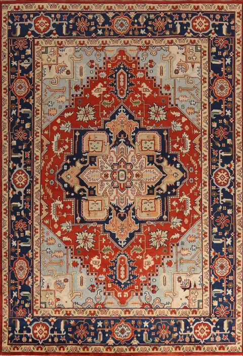 Geometric Heriz Serapi Indian Large Rug 10x14