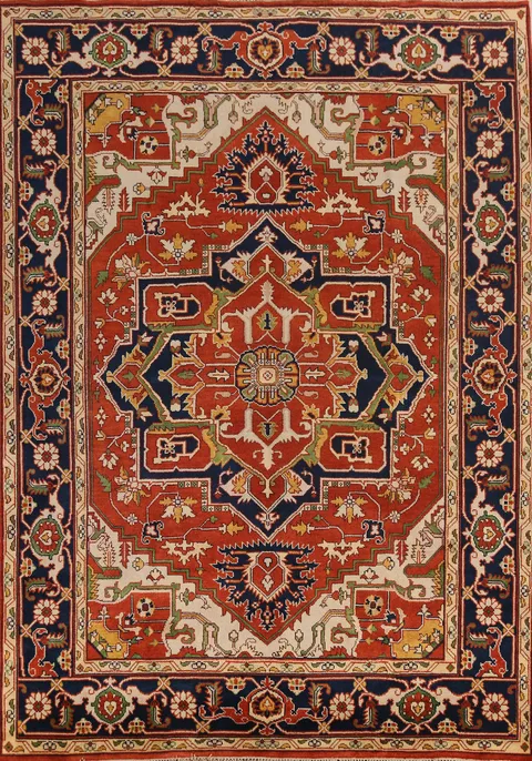 Orange Geometric Heriz Serapi Indian Area Rug 9x12