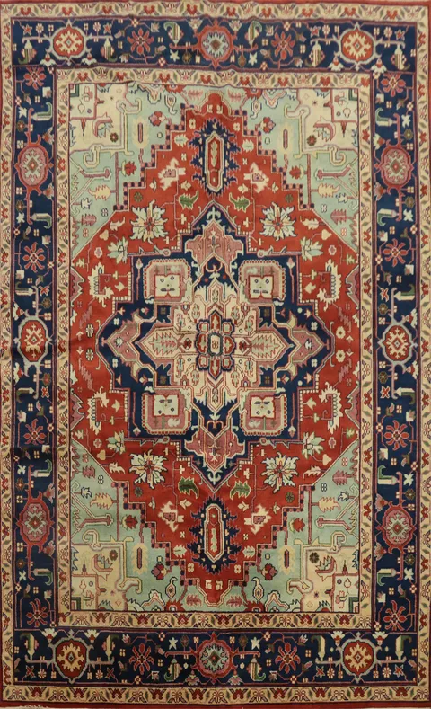 Geometric Medallion Heriz Serapi Indian Large Rug 10x14