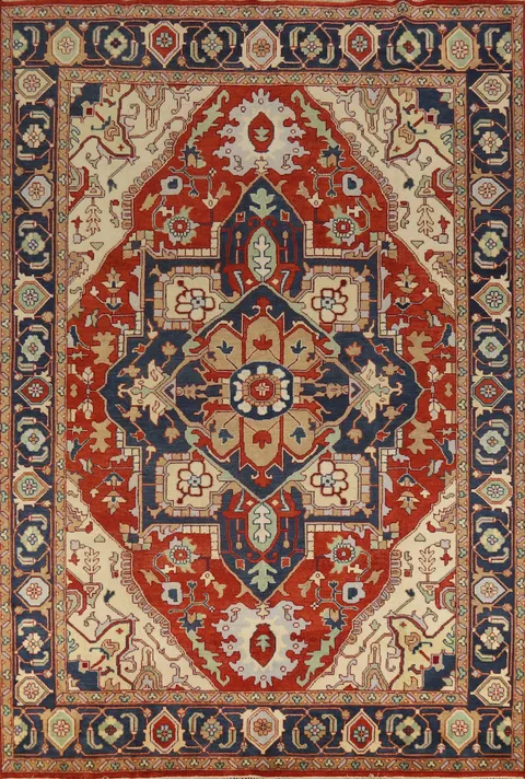 Geometric Wool Heriz Serapi Indian Large Rug 10x14