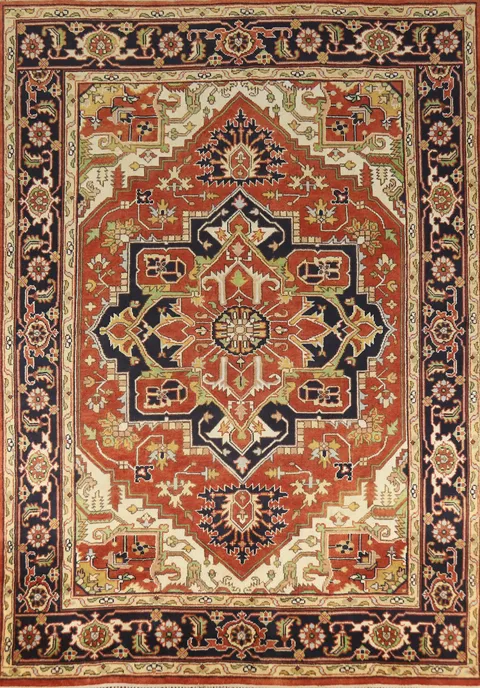Geometric Medallion Heriz Serapi Indian Area Rug 9x12