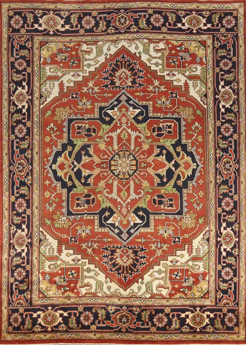 Orange Wool Medallion Heriz Serapi Indian Area Rug 9x12