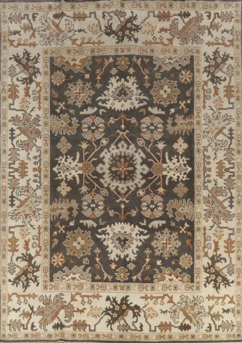 Dark Gray Floral Oushak Indian Area Rug 8x10