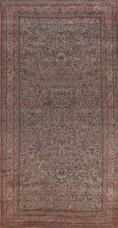 Antique Vegetable Dye Kerman Persian Large Rug 9x18