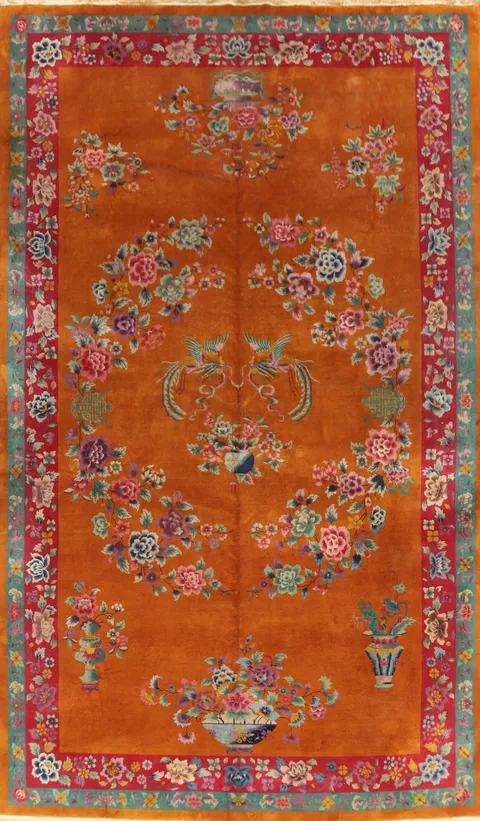 Orange Vegetable Dye Art Deco Nichols Chinese Large Rug 11x18