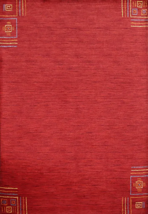Red Wool Solid Gabbeh Indian Area Rug 5x8