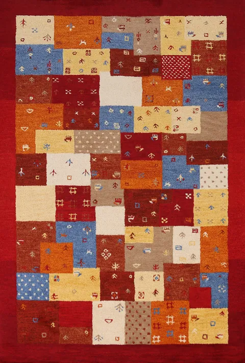 Tribal Geometric Wool Gabbeh Indian Area Rug 5x8