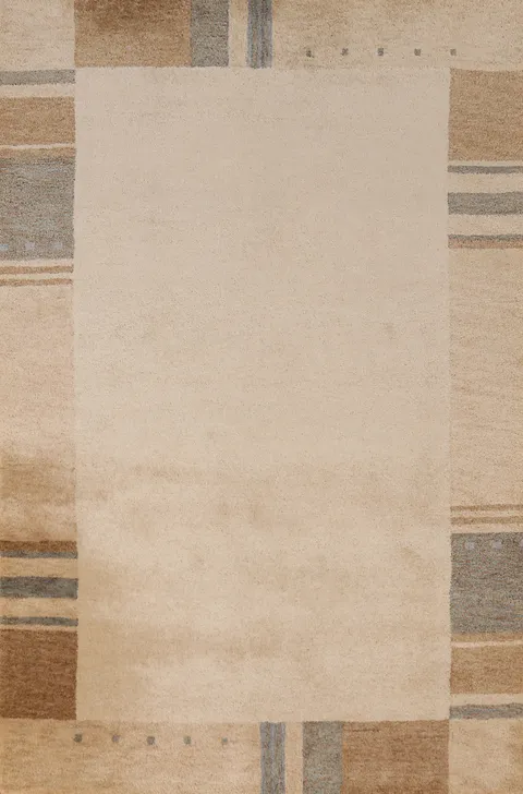 Solid Beige Wool Gabbeh Indian Area Rug 5x8