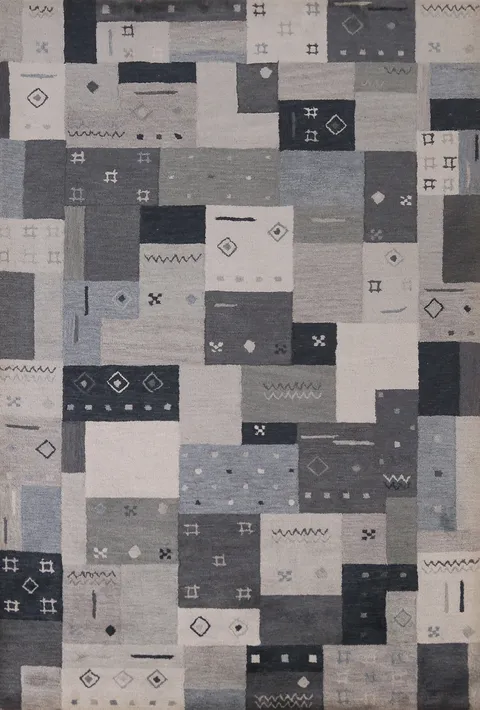 Geometric Gray Wool Gabbeh Indian Area Rug 5x8