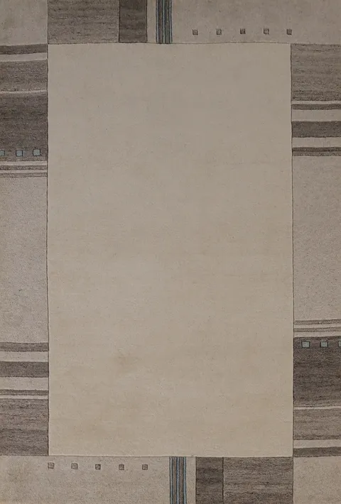 Solid Beige Bordered Gabbeh Indian Area Rug 5x8