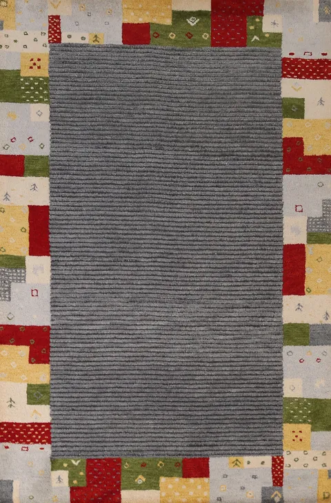 Striped Wool Geometric Gabbeh Indian Area Rug 5x8