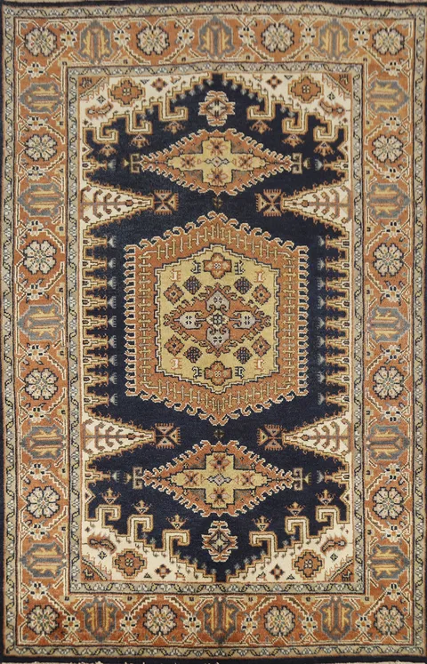 Geometric Navy Blue Viss Indian Area Rug 6x9
