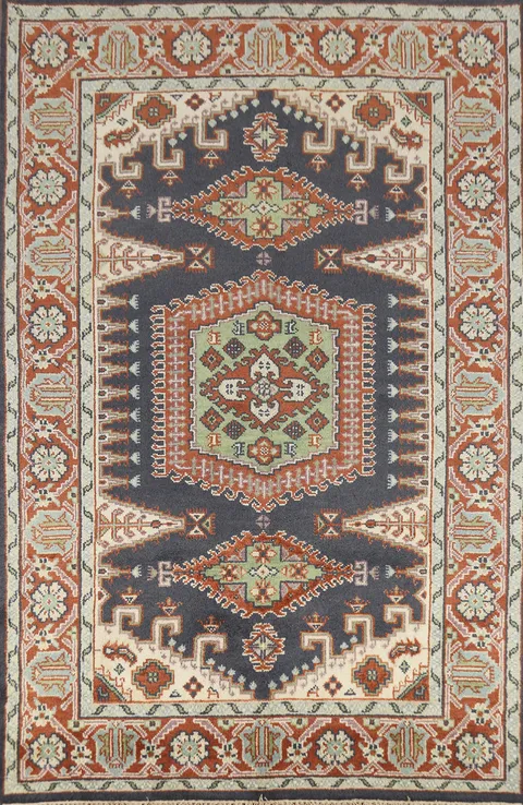 Blue Geometric Viss Indian Area Rug 6x9
