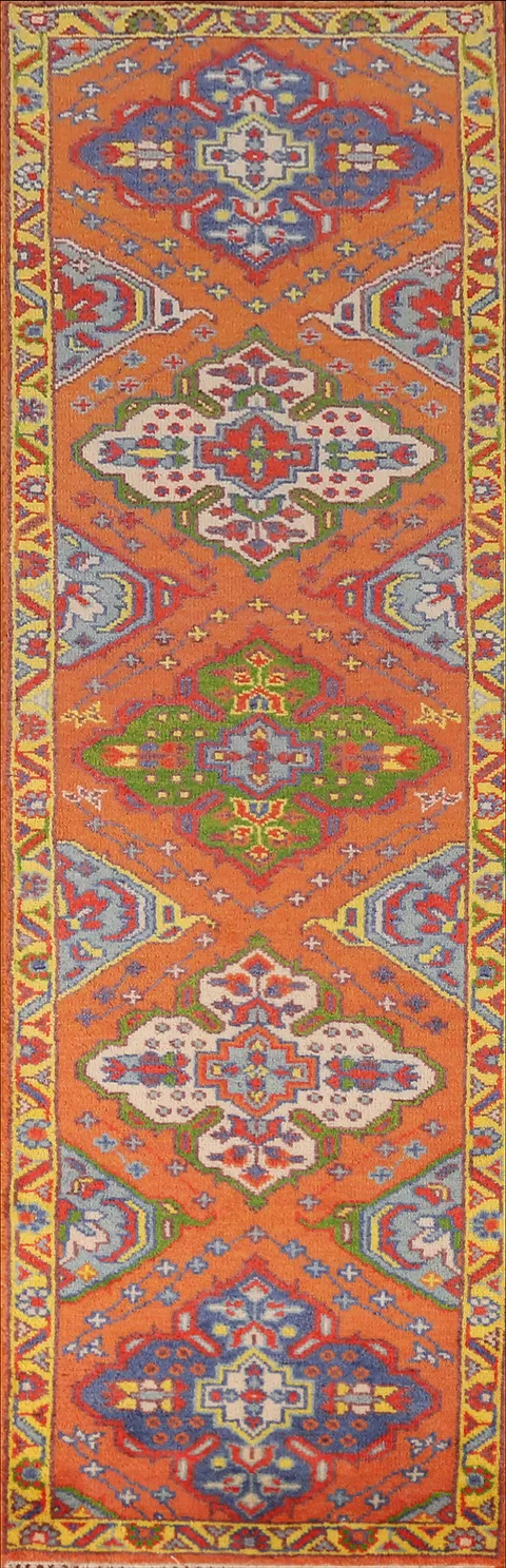 Orange Heriz Serapi Indian Runner Rug 3x10
