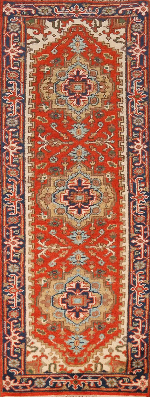 Geometric Heriz Serapi Indian Runner Rug 3x8