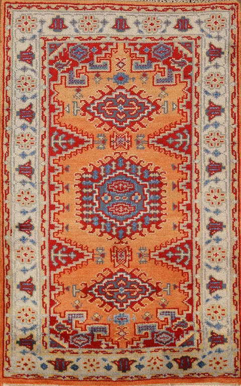 Orange Wool Viss Indian Rug 3x5