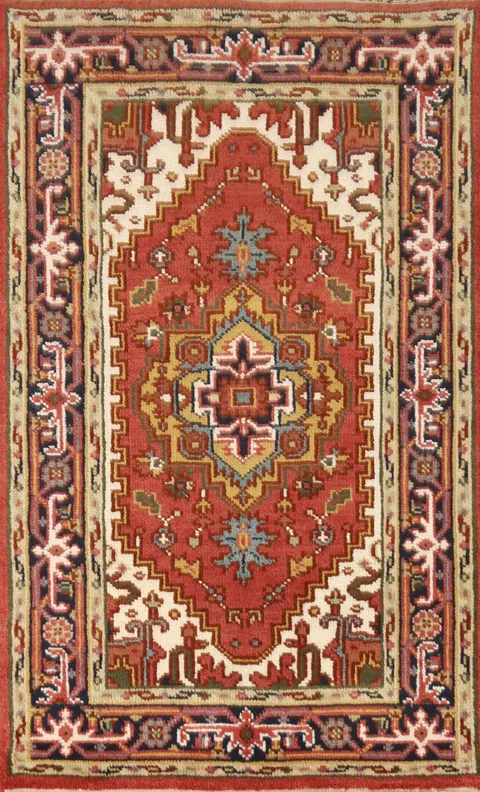 Orange Geometric Heriz Serapi Indian Rug 3x5