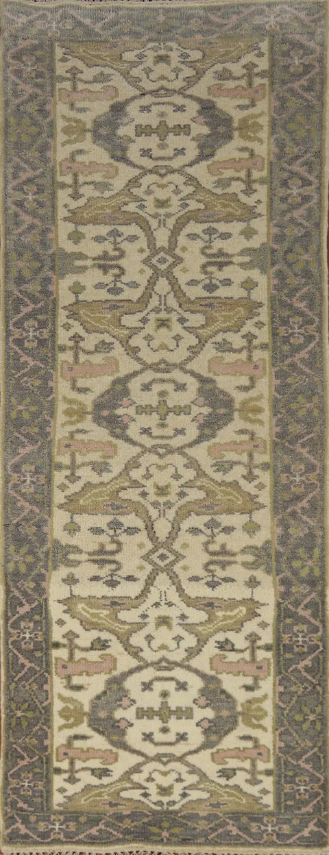 Earth Tone Wool Oushak Indian Runner Rug 3x8