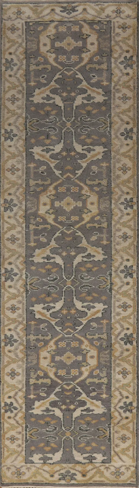 Gray Wool Oushak Indian Runner Rug 3x12