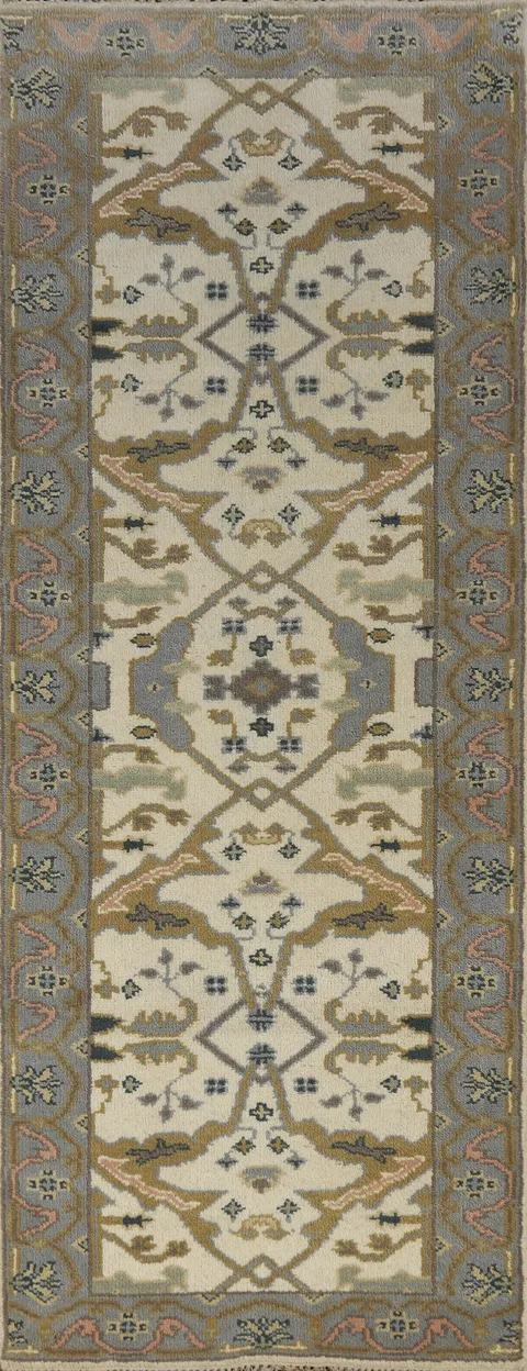 Earth Tone Wool Oushak Indian Runner Rug 3x8