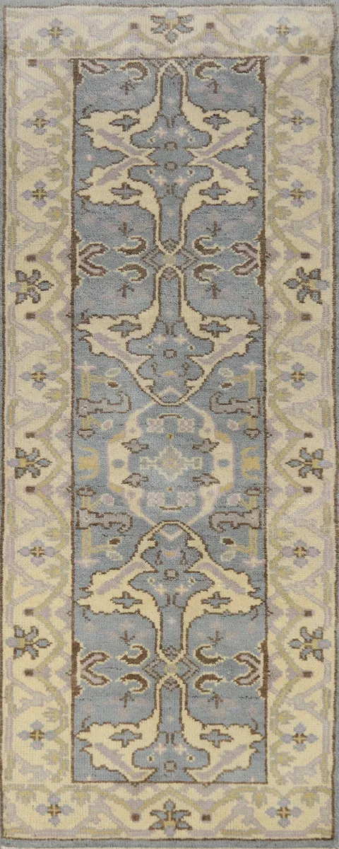 Light Blue Oushak Indian Runner Rug 3x8