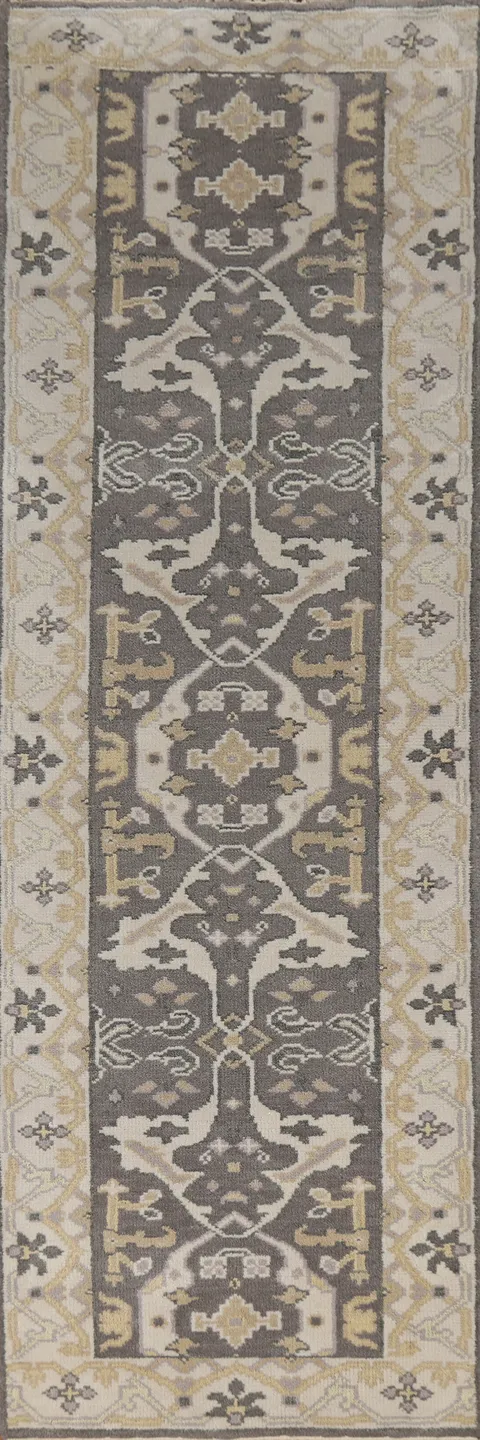 Handmade Gray Oushak Indian Runner Rug 3x10