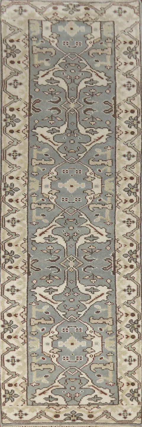 Gray Wool Oushak Indian Runner Rug 3x10