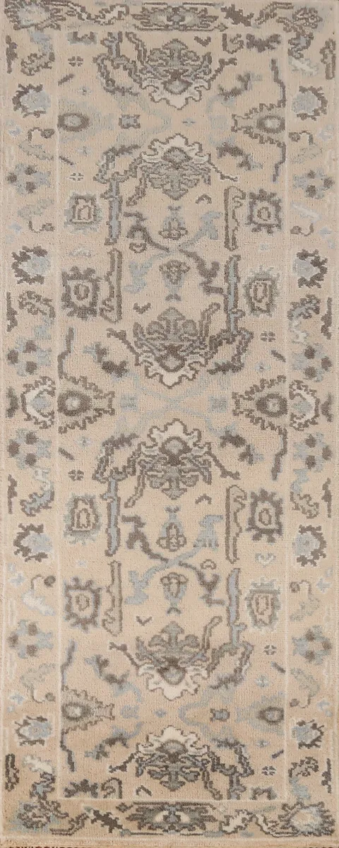 Earth Tone Wool Oushak Indian Runner Rug 3x8