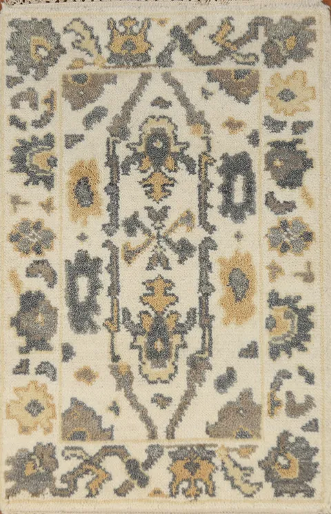 Handmade Ivory Wool Oushak Indian Rug 2x3