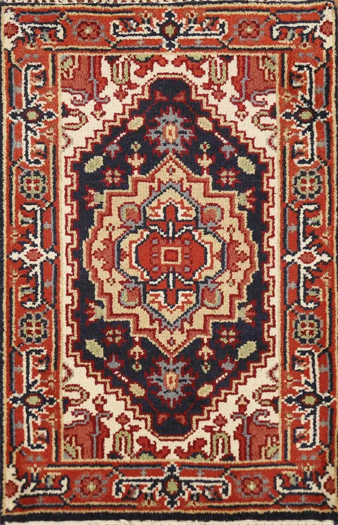 Navy Blue Heriz Serapi Indian Accent Rug 2x3