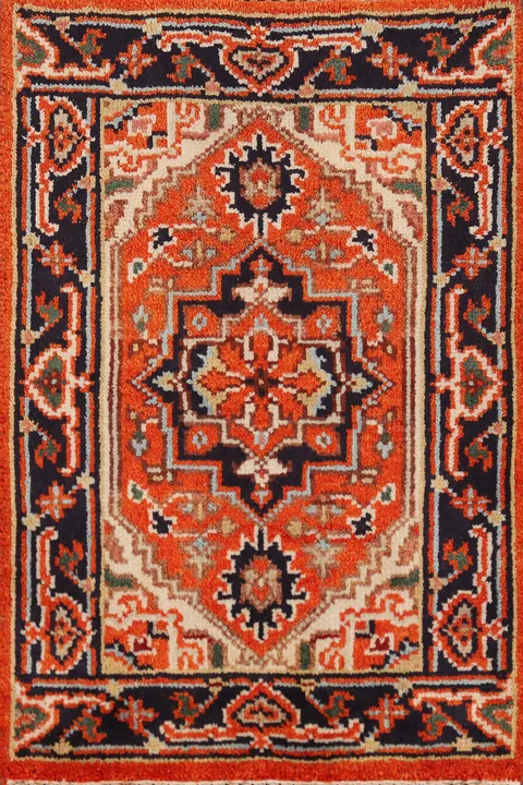 Orange Wool Heriz Serapi Indian Accent Rug 2x3