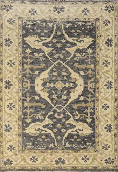 Dark Gray Wool Oushak Indian Rug 4x6