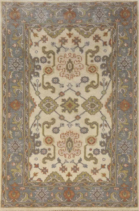 Ivory Wool Oushak Indian Rug 4x6