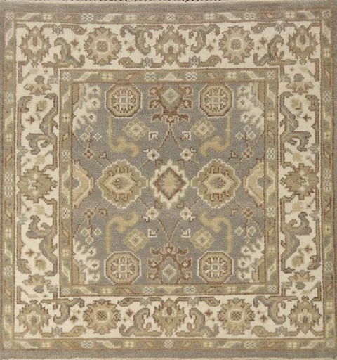 Gray Wool Square Oushak Indian Rug 4x4