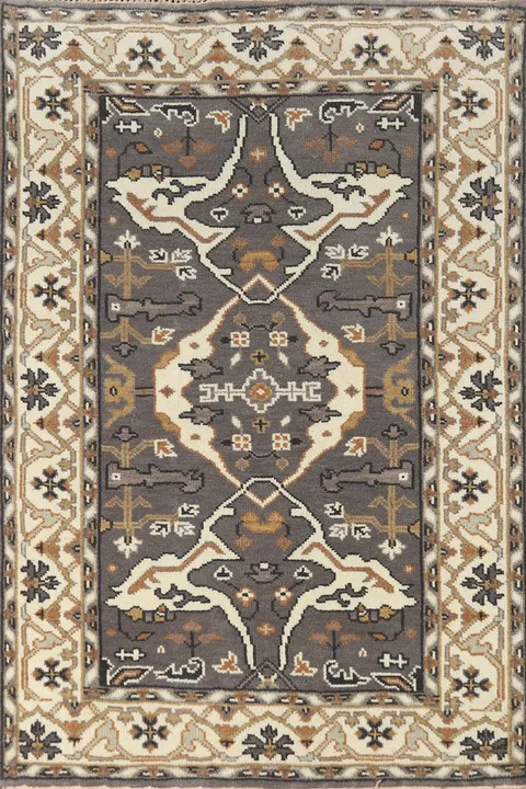 Gray Wool Oushak Indian Rug 4x6