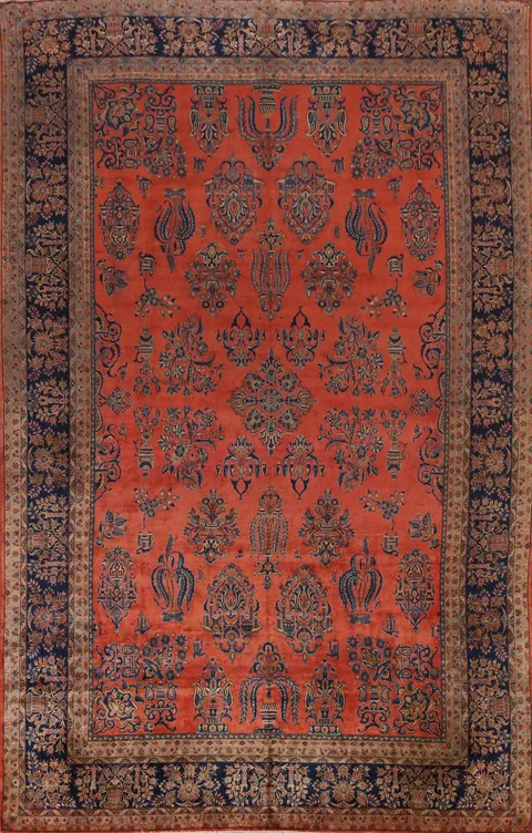 Pre-1900 Vegetable Dye Manchester Wool Kashan Persian Rug 10x16