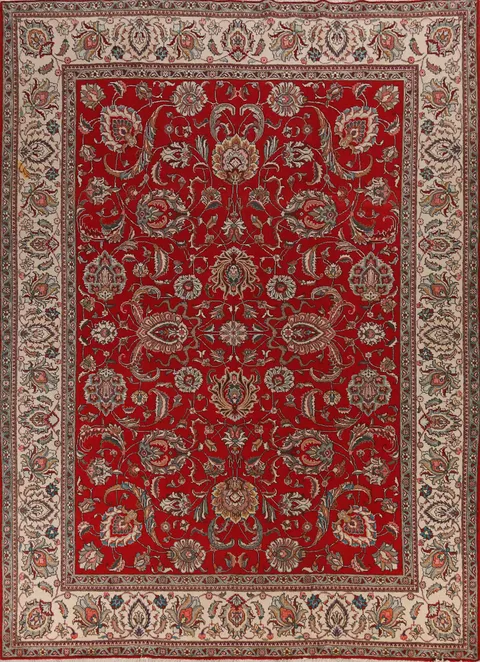 Vintage Red Floral Tabriz Persian Area Rug 10x13