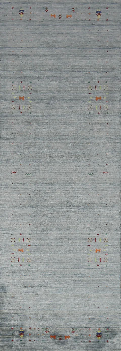 Blue Handmade Gabbeh Indian Runner Rug 2x10