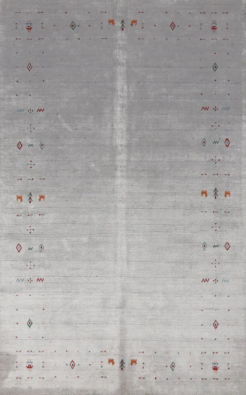 Silver Gray Wool Gabbeh Indian Area Rug 5x8