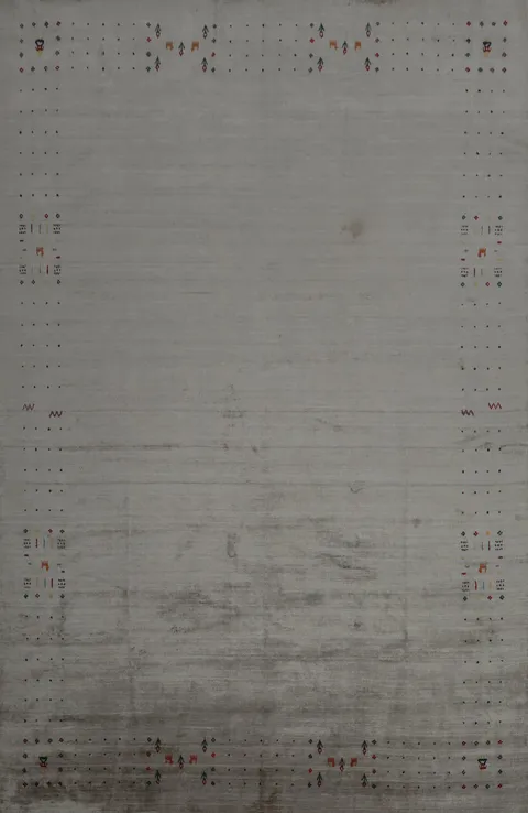 Elegant Gabbeh Area Rug 9x12 with Minimalist Tribal Border Accents
