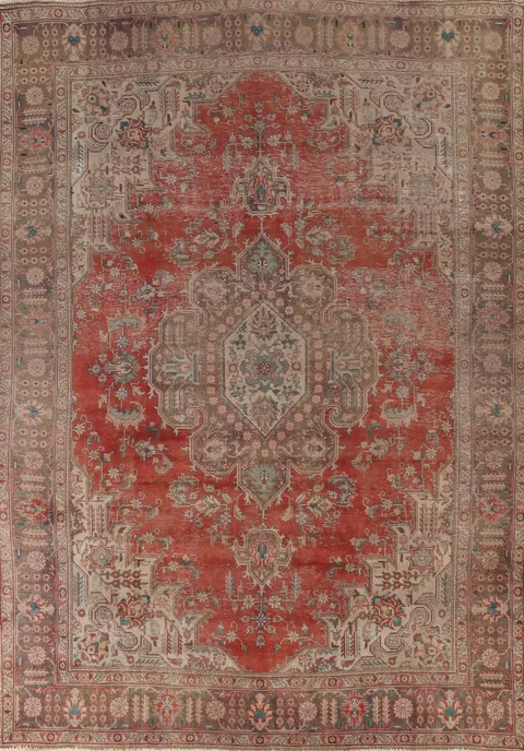 Vintage Medallion Wool Tabriz Persian Area Rug 9x13