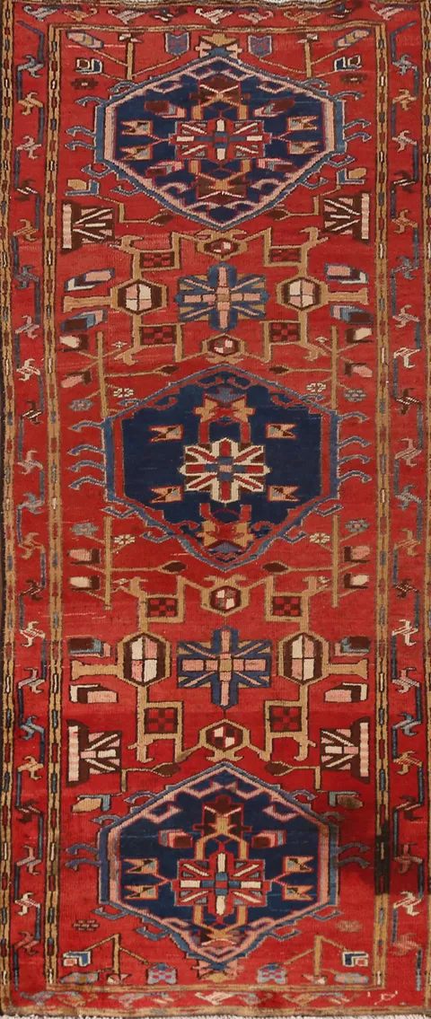 Geometric Heriz Persian Runner Rug 3x10