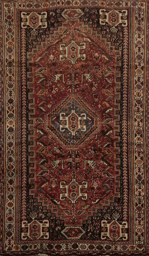 Qashqai Persian Area Rug 5x8 with Earthy Tones Geometric Design