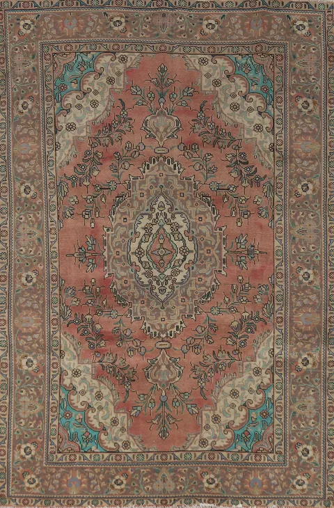Pink Wool Medallion Tabriz Persian Area Rug 7x10