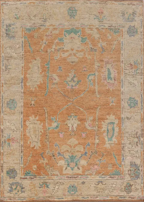 Orange Wool Oushak Vegetable Dye Area Rug 8x10