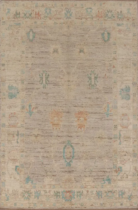 Earth Tone Wool Oushak Turkish Area Rug 7x10