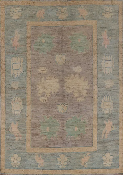 Vegetable Dye Wool Oushak Turkish Area Rug 7x9