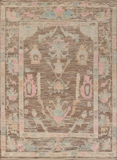 All-Over Brown Wool Oushak Turkish Area Rug 8x10