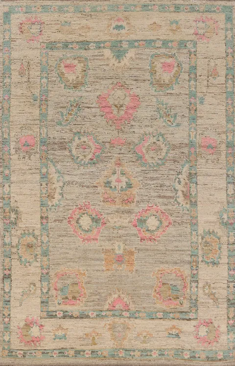 Earth Tone Wool Oushak Turkish Area Rug 7x10