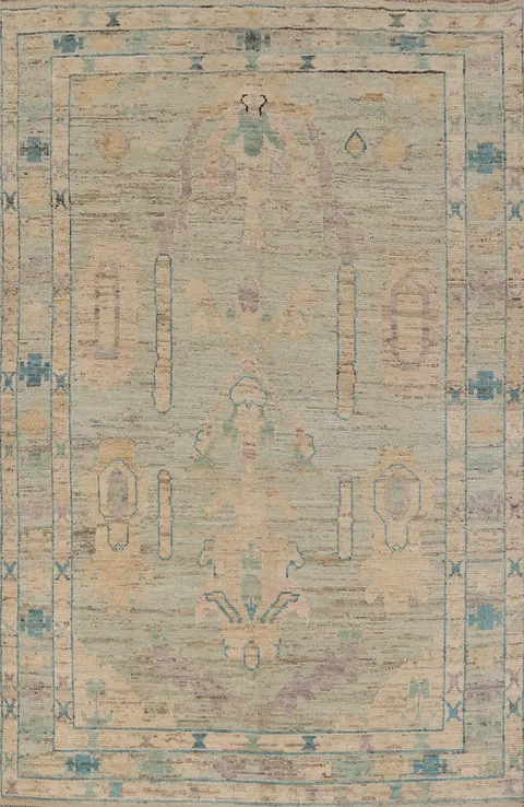 Handmade Green Oushak Turkish Area Rug 7x10